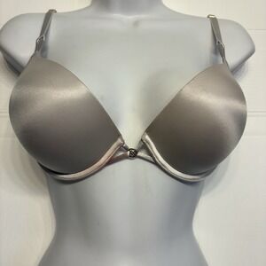 Victoria's Secret Bombshell Plunge Super Push-up‎ Bra 32D Beige Satin Add 2 Cups